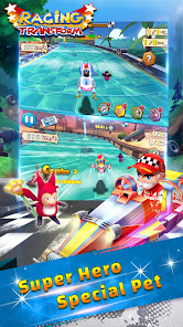 Official Google Play screenshot showing Racing Transform water and sky gameplay