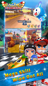 Official Google Play screenshot showing Racing Transform characters and track action